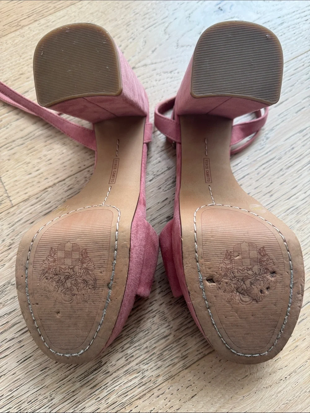 Vince Camuto Rose Pink Suede Platform Block Heel Sandals